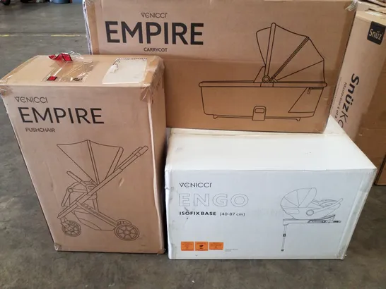 BOXED VENICCI EMPIRE PUSHCHAIR, CARRYCOT & ENGO ISOFIX BASE (3 BOXES)