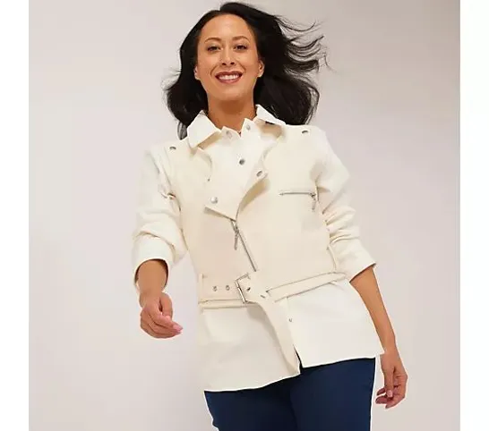 MARLAWYNNE MIXED MEDIA MOTO JACKET- CREME FRAICHE SIZE M