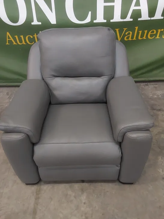 QUALITY DESIGNER ITALIAN MADE AVOLA GREY LEATHER UPHOLSTERED ELECTRIC RECLINER CHAIR 