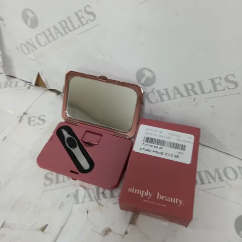 SIMPLY BEAUTY MAGNIFICATION MIRROR WITH LED, TWEEZERS & CRYSTAL NAIL FILE IN BLUSH/ROSE