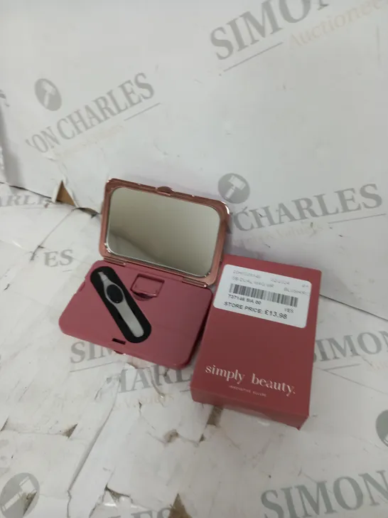 SIMPLY BEAUTY MAGNIFICATION MIRROR WITH LED, TWEEZERS & CRYSTAL NAIL FILE IN BLUSH/ROSE