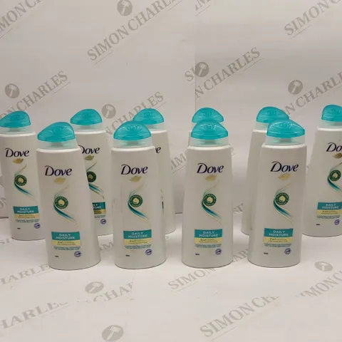 APPROXIMATELY 10 X BOTTLES OF DOVE DAILY MOISTURE 2 IN 1 SHAMPOO & CONDITIONER 
