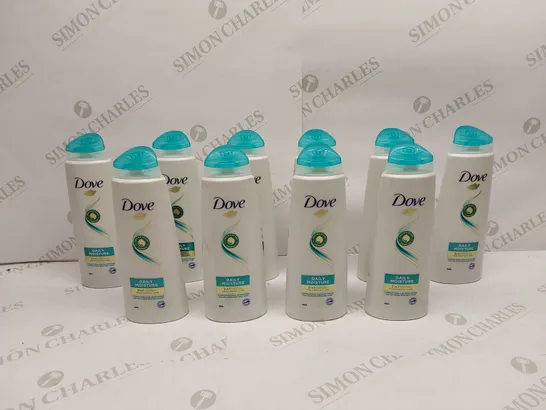 APPROXIMATELY 10 X BOTTLES OF DOVE DAILY MOISTURE 2 IN 1 SHAMPOO & CONDITIONER 