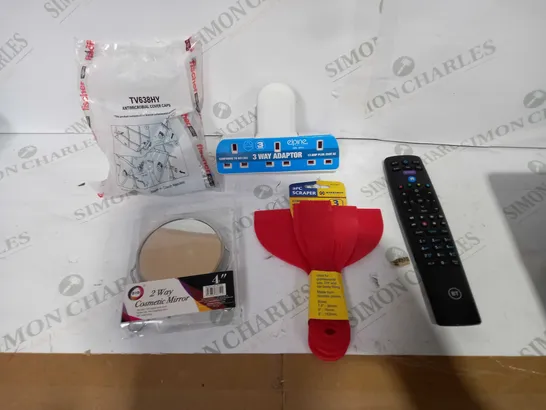 BOX OF APPROX 30 ASSORTED ITEMS TO INCLUDE - ANTIMICROBIAL COVER CAPS, 2 WAY COSMETIC MIRRORS, 3 WAY ADAPTORS ETC