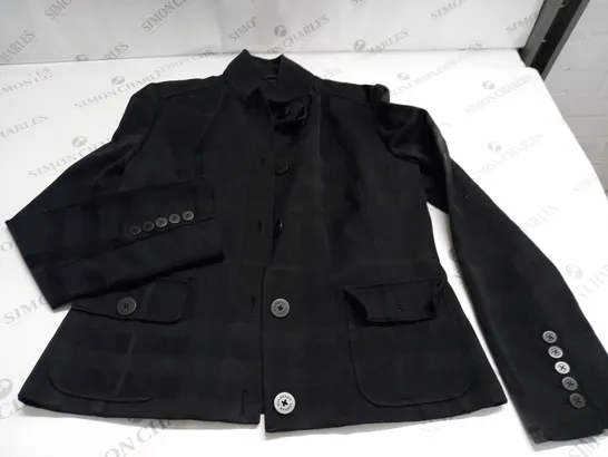 BURBERRY BLACK CHECK BUTTON THROUGH JACKET - UK 16