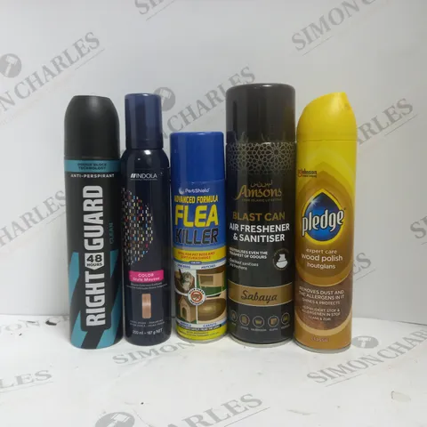 BOX OF APPROX 12 ASSORTED AEROSOLS TO INCLUDE - PLEDGE WIID POLISH - AMSONS BLAST CAN AIR FRESHENER - RIGHT GAURD ECT