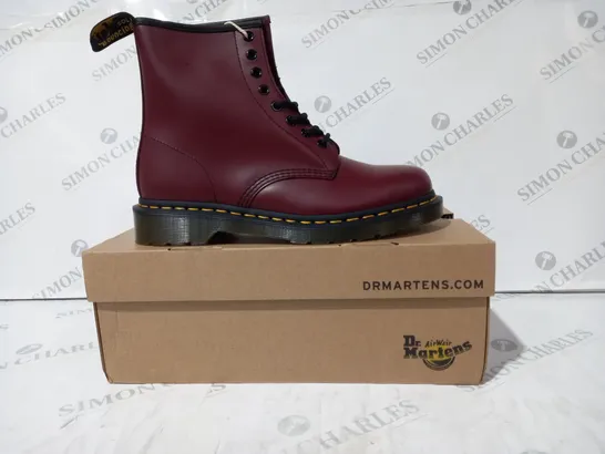 BOXED PAIR OF DR MARTENS ANKLE BOOTS IN CHERRY RED UK SIZE 7