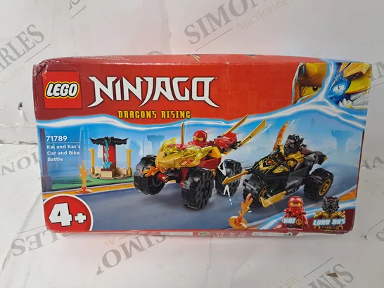 BOXED LEGO NINJAGO DRAGONS RISING KAI AND RAS'S CAR AND BIKE BATTLE RRP £18.99