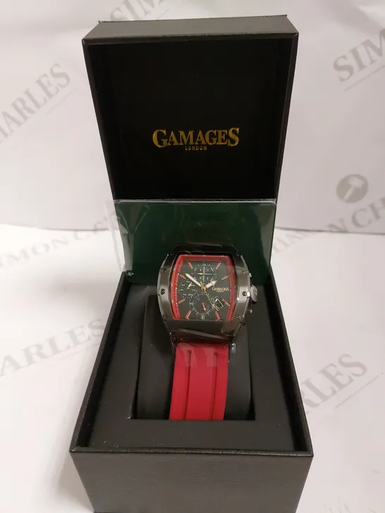 GAMAGES OF LONDON LIMITED EDITION HAND ASSEMBLED ICON AUTOMATIC WATCH - RED