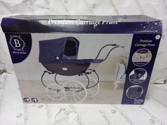 BELLA ROSA PREMIUM NAVY CARRIAGE DOLL PRAM  RRP £129.99