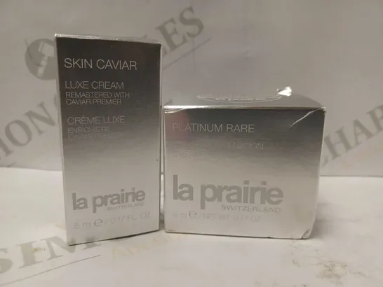 LOT OF 2 LA PRAIRIE PRODUCTS TO INCLUDE PLATINUM RARE HAUTE REJUVENATION CREAM 5ML & SKIN CAVIAR 5ML