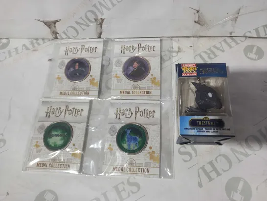 LOT OF ASSORTED HARRY POTTER THEMED ITEMS TO INCLUDE MEDALS, AND POCKET POP KEYCHAIN