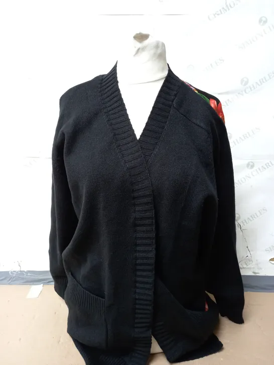 FRANK USHER SATIN CARDIGAN IN BLACK FLORAL SIZE S/M  