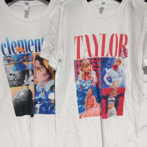 TWO ASSORTED CANVAS T SHIRTS TO INCLUDE TAYLOR(SIZE M) AND CLEMENTINE(SIZE L) 