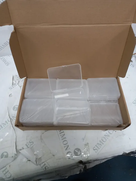 12 RECTANGULAR PLASTIC CONTAINERS 85 X 28MM