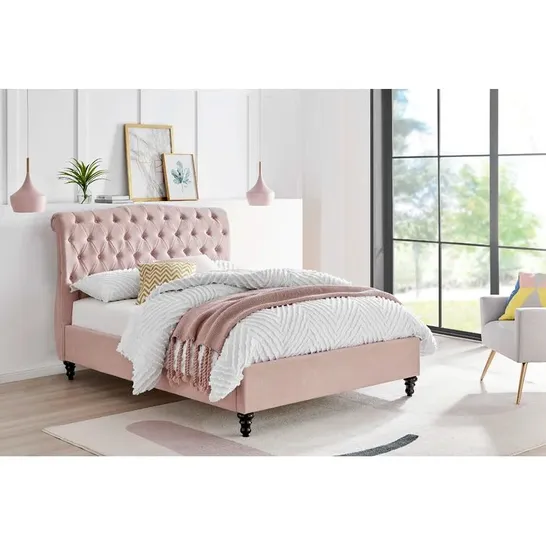 BOXED FAIRFIELD UPHOLSTERED PLATFORM BED FRAME - PINK // SIZE: 3FT SINGLE (2 BOXES)