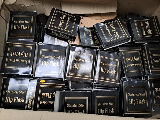 LARGE BOX OF APPROX 50 ASSORTED STAINLESS STEEL HIP FLASKS