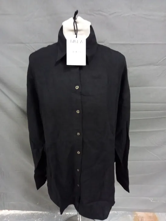 T/ALA LINEN BLEND LONG SLEEVE SHIRT IN BLACK - XXS