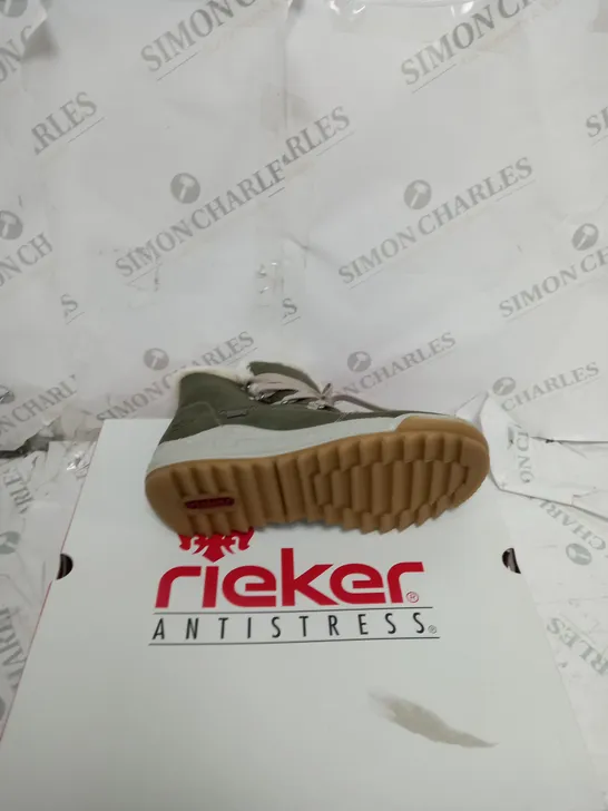 BOXED PAIR OF RIEKER ANTISTRESS HIKING BOOTS IN KHAKI - SIZE 5