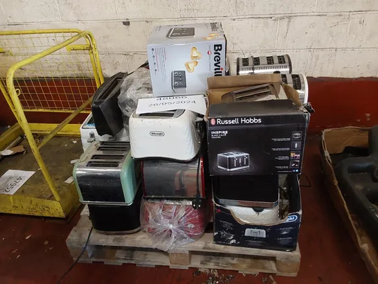 PALLET TO CONTAIN A LARGE QUANTITY OF TOASTERS. BRANDS, COLOURS AND MODELS MAY VARY