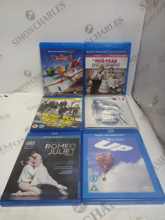 APPROXIMATELY 6 BLU RAY FILMS TO INCLUDE PLANES, UP, THE FIVE-YEAR ENGAGEMENT ETC 