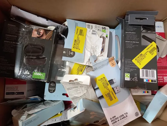 BOX OF APPROXIMATELY 20 ASSORTED ELECTRICAL ITEMS TO INCLUDE MIXX STREAMBUDS MINI TRUE WIRELESS EARBUDS, ASDA TECH FM ALARM CLOCK, JVC TRUE WIRELESS EARBUDS, ETC