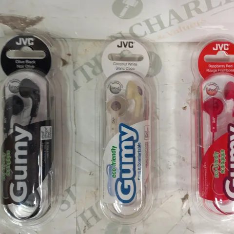 BOX OF APPROXIMATELY 20 ASSORTED JVC GUMY STEREO HEADPHONES IN VARIOUS COLOURS