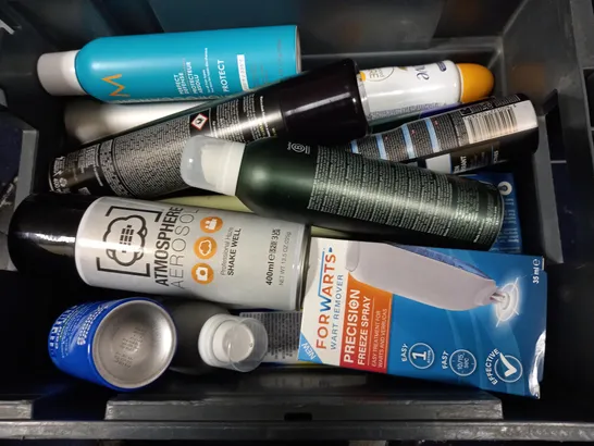 BOX OF APPROX 15 ASSORTED AEROSOLS TO INCLUDE DEEP FREEZE COLD SPRAY, LOREAL MENS SPRAY, MOROCCANOL PROTECT ETC - COLLECTION ONLY