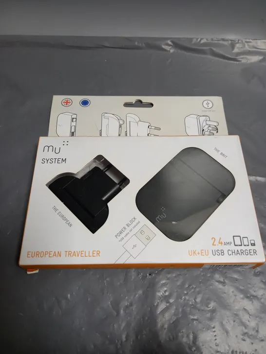 BOXED MU SYSTEM EUROPEAN TRAVELLER USB CHARGER SET 