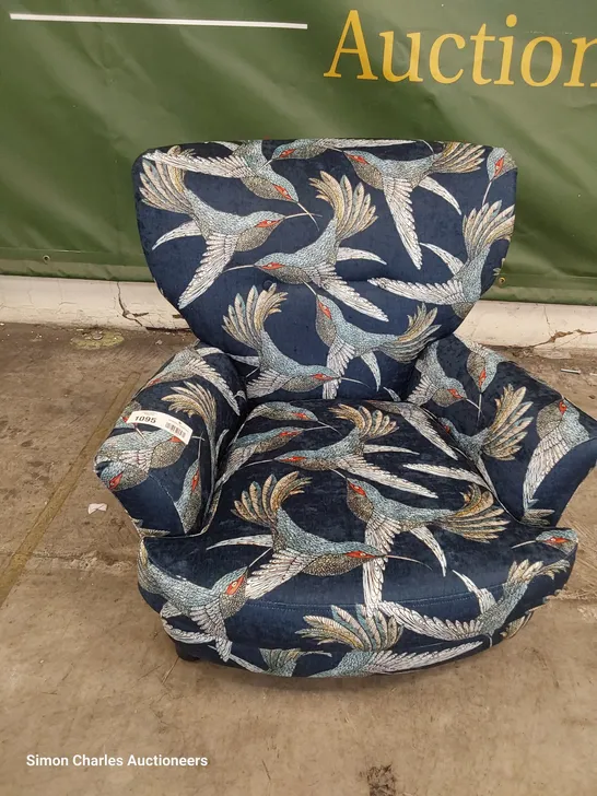 QUALITY BRITISH DESIGNER LOUNGE Co. OCCASIONAL CHAIR BLUE BIRD IF PARADISE FABRIC 