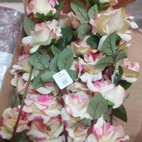 BOX OF 24 BRAND NEW SIGNATURE SILK FLOWERS 71CM CURELY ROSE SPRAY - FUSCHIA/ CREAM