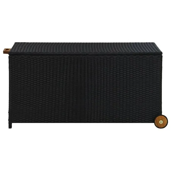 BOXED WFX UTILITY 50L GALLON WATER RESISTANT WICKER DECK BOX WITH WHEELS - BLACK (1 BOX)