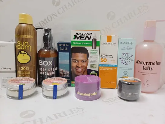 LOT OF APPROX 10 ASSORTED BEAUTY PRODUCTS TO INCLUDE THE ORDINARY NIACINAMIDE 10% + ZINC 1%, ROSALIQUE ANTI-REDNESS CREAM, ESTRID WATERMELON JELLY SHOWER + SHAVE, ETC