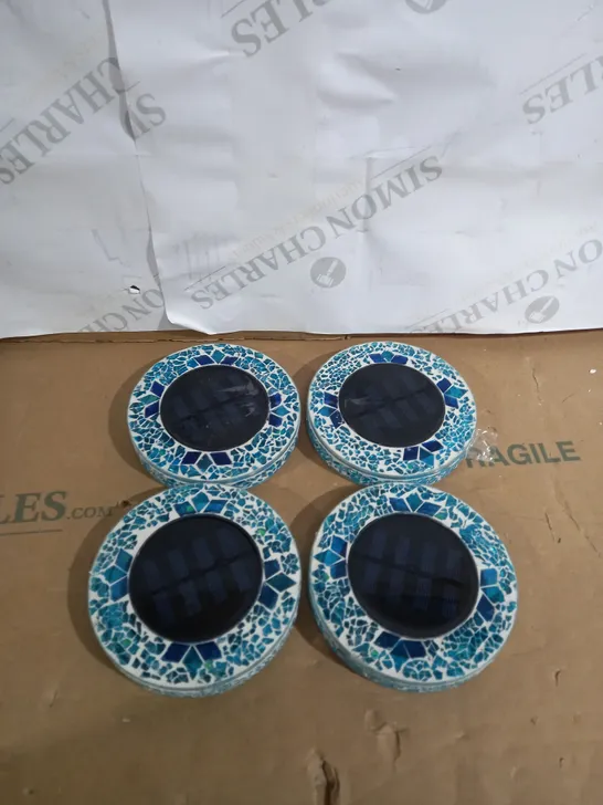 BELL & HOWELL SET OF 4 GLASS MOSAIC DESIGN SOLAR DISK LIGHTS