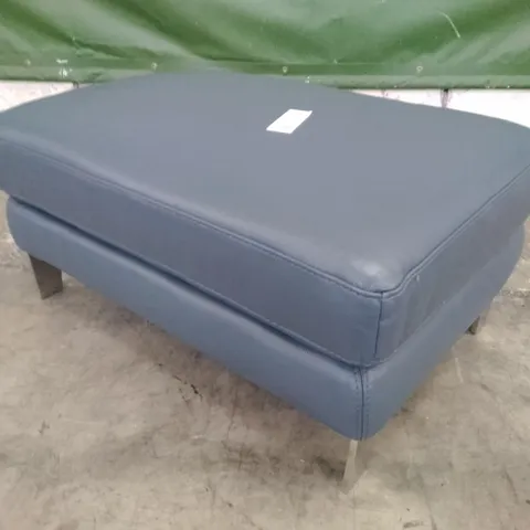 QUALITY DESIGNER FOOTSTOOL - STEEL BLUE LEATHER