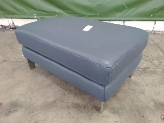 QUALITY DESIGNER FOOTSTOOL - STEEL BLUE LEATHER