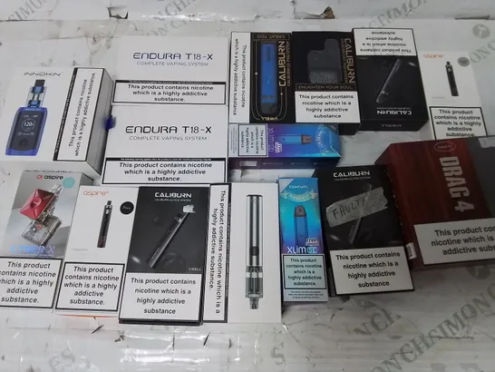 LOT OF ASSORTED E-CIGS AND PARTS TO INCLUDE INNOKIN, CALIBURN AND OXVA