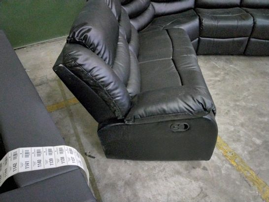 DESIGNER BLACK LEATHER 5-SEATER MANUALLY RECLINING CORNER SOFA