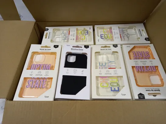 BOX OF APPROXIMATELY 52 TYPO PHONES CASES ('SLIMLINE CASE' & 'SPEAK UP CASE') FOR IPHONE 11, 12 MINI, 12/12PRO IN VARYING COLOURS