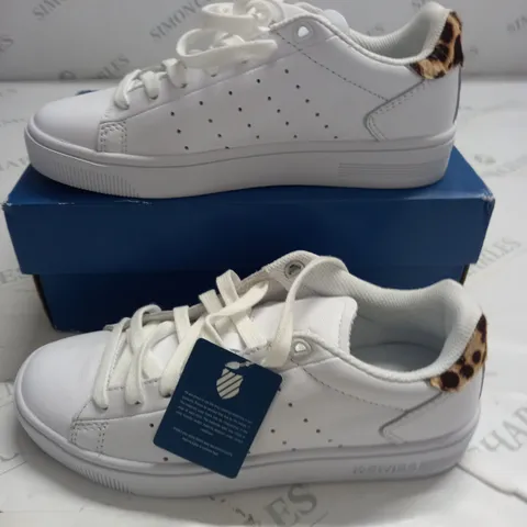 BOXED PAIR OF K-SWISS COURT FRASCO LEATHER TRAINERS IN WHITE - 6