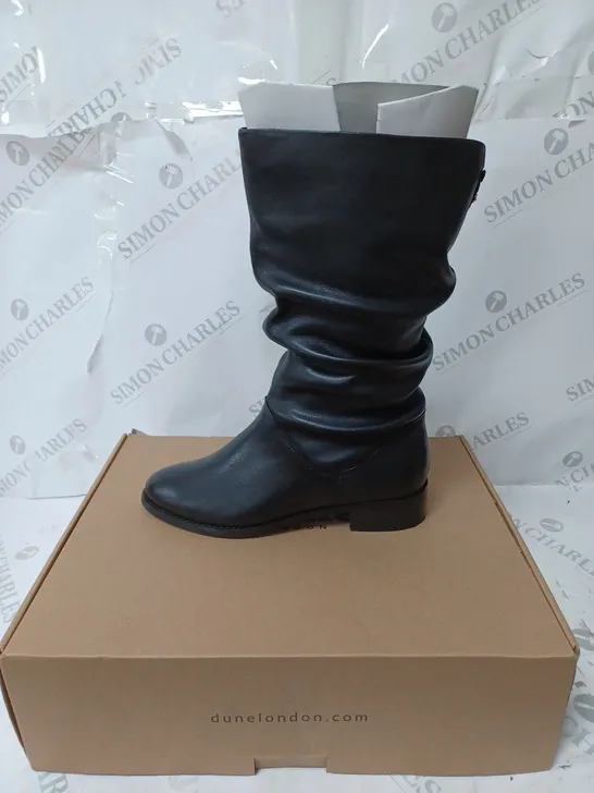 DUNE LEATHER RUCHED CALF BOOTS IN BLACK SIZE 4