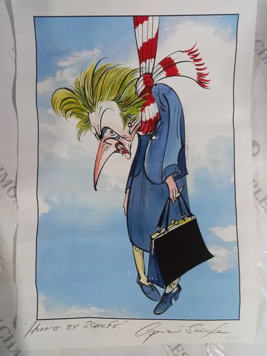 GERALD SCARFE SIGNED LIMITED EDITION 4/100 MARGARET THATCHER HUNG BY SCARF PRINT