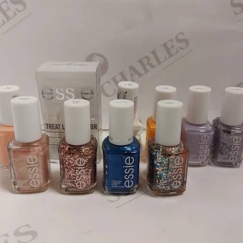 BOX OF APPROX 10 ESSIE NAIL PRODUCTS TO INCLUDE NAIL STRENGTHENER AND NAIL LACQUER IN ASSORTED COLOURS 