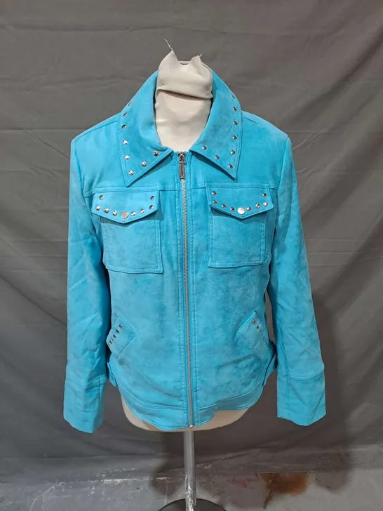 JULIEN MACDONALD FAUX SUEDE JACKET IN TEAL SIZE 12