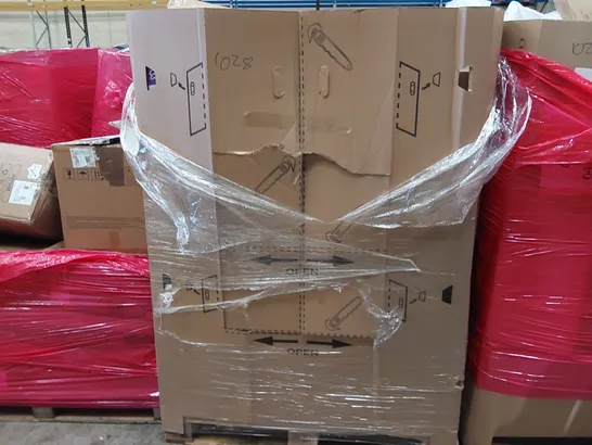 PALLET OF ASSORTED ITEMS INCLUDING: COFFEE TABLE, BABY PLAYPEN, COAT HANGER, PROFESSIONAL GUILLOTINE, UMBRELLA 