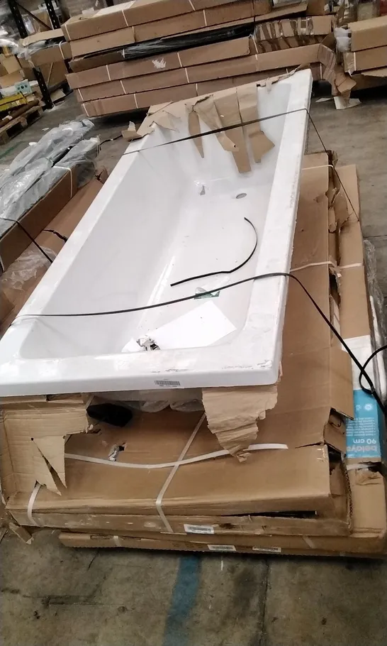 PALLET OF ASSORTED BATHROOM FURNITURE INCLUDING BATHTUB, FIXED SHOWER PANELS