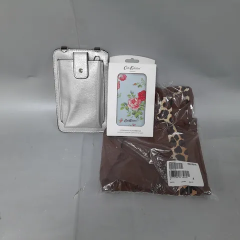 3 ASSORTED PRODUCTS TO INCLUDE CATH KIDSTON 5000MAH POWERBANK, PHONE CASE, KIM&CO ELASTIC WAIST TROUSERS IN SIZE S