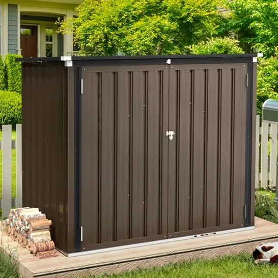 BOXED BRITZA 5FT W X 3FT METAL SHIPLAP PENT GARBAGE SHED - BROWN (1 BOX)