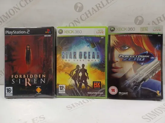 LOT TO CONTAIN 3 X ASSORTED VIDEO GAMES, INCLUDES PERFECT DARK ZERO, STAR OCEAN & FORBIDDEN SIREN 