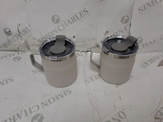 LOCK & LOCK PAIR OF INSULATED STAINLESS STEEL MUGS - OFF WHITE